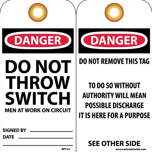 Danger Do Not Throw Switch Men At Work On Circuit Tag (RPT14G)