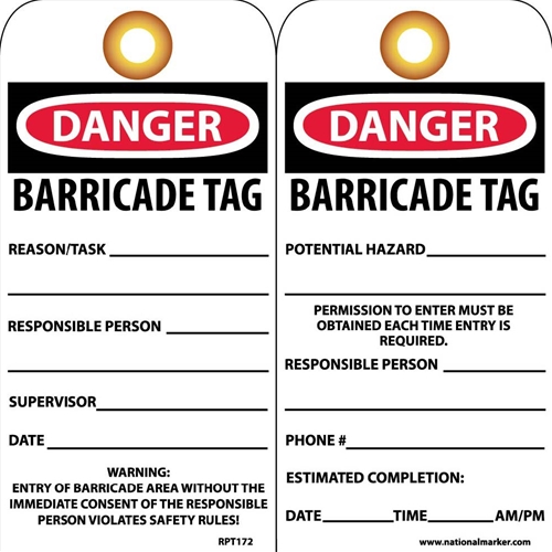 Danger Barricade Tag (RPT172G)