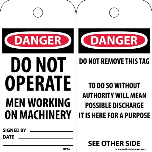 Danger Do Not Operate Men Working On Machinery Tag (RPT4)