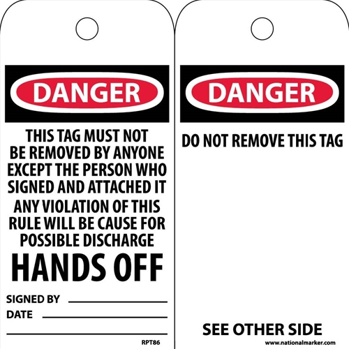 Danger This Tag Must Not Be Removed By Anyone Except Tag (RPT86)