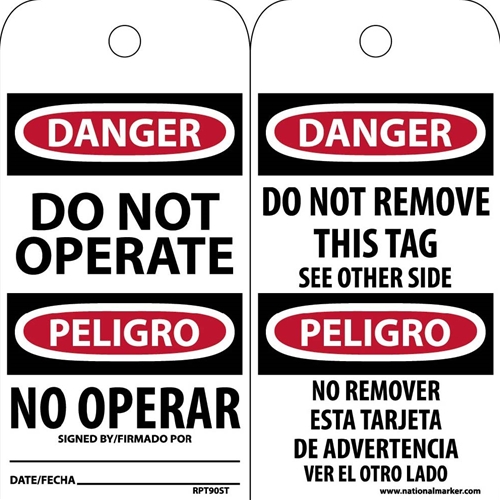 Danger Do Not Operate Bilingual Tag (RPT90ST)