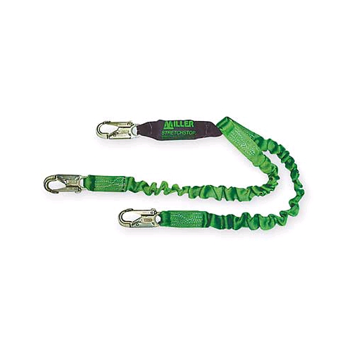 Miller 8798SS/6FTGN StretchStop Lanyard w/SofStop Shock Absorber, Twin Leg, w/2 Locking Snap Hooks