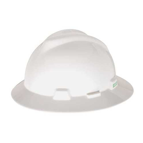 MSA 475369 V-Gard Full Brim Hard Hat, Fas-Trac, White