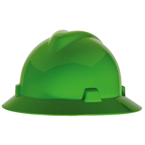MSA 815570 V-Gard Full Brim Hard Hat, Fas-Trac, Hi-Viz Green