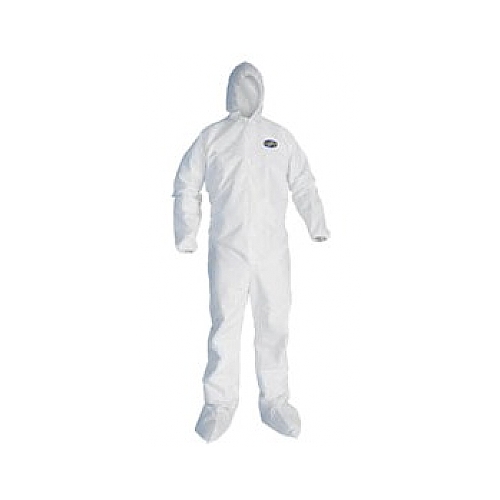 KleenGuard A20 Coveralls, White, Zipper Front, Elastic Back, Wrists, Ankles, Hood & Boots
