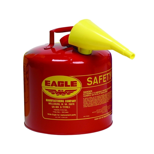 Eagle UI-50-FS Red Galvanized Steel Type I Gasoline Safety Can with Funnel