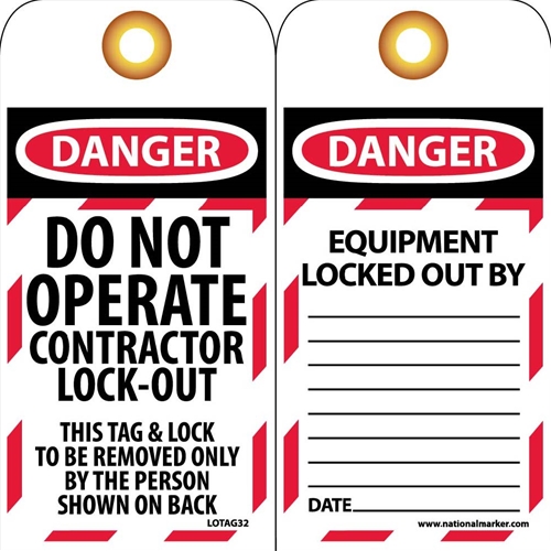 Danger Do Not Operate Contractor Lock-Out Tag (LOTAG32)