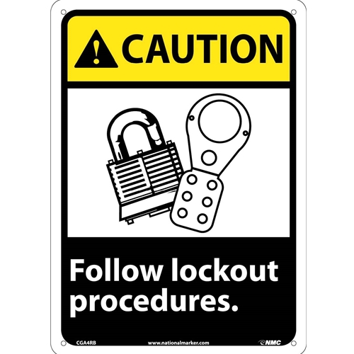 Caution Follow Lockout Procedures Sign (CGA4RB)