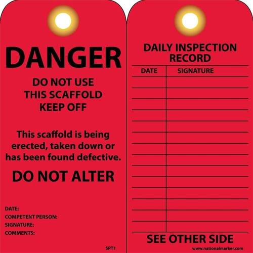 Danger Do Not Use This Scaffold Tag (SPT1)