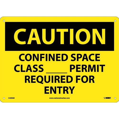 Caution Confined Space Permit Required Sign (C439AB)