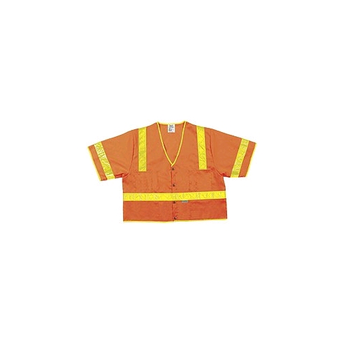 MCR (CL3SOV) Class 3 Orange Safety Vest, Polyester w/2" Lime Stripes