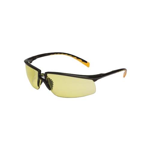 AOSafety Privo Safety Glasses, Orange Accent Temple Tips, Black Frame, Amber Anti-Fog Lens